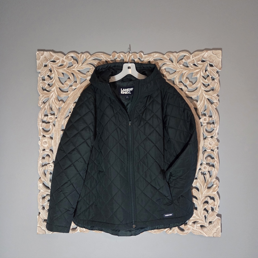 Lands' End Dark Forest Green Quilted Jacket Size Large - Picture 4 of 6